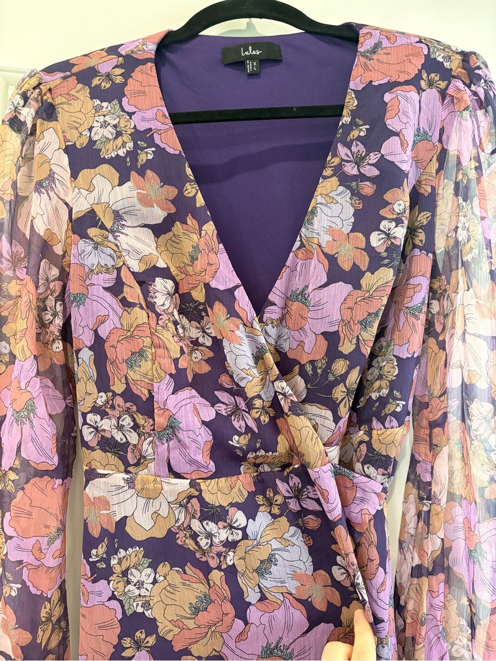Lulu's Purple Floral Maxi Dress with Pink and Gold Blooms